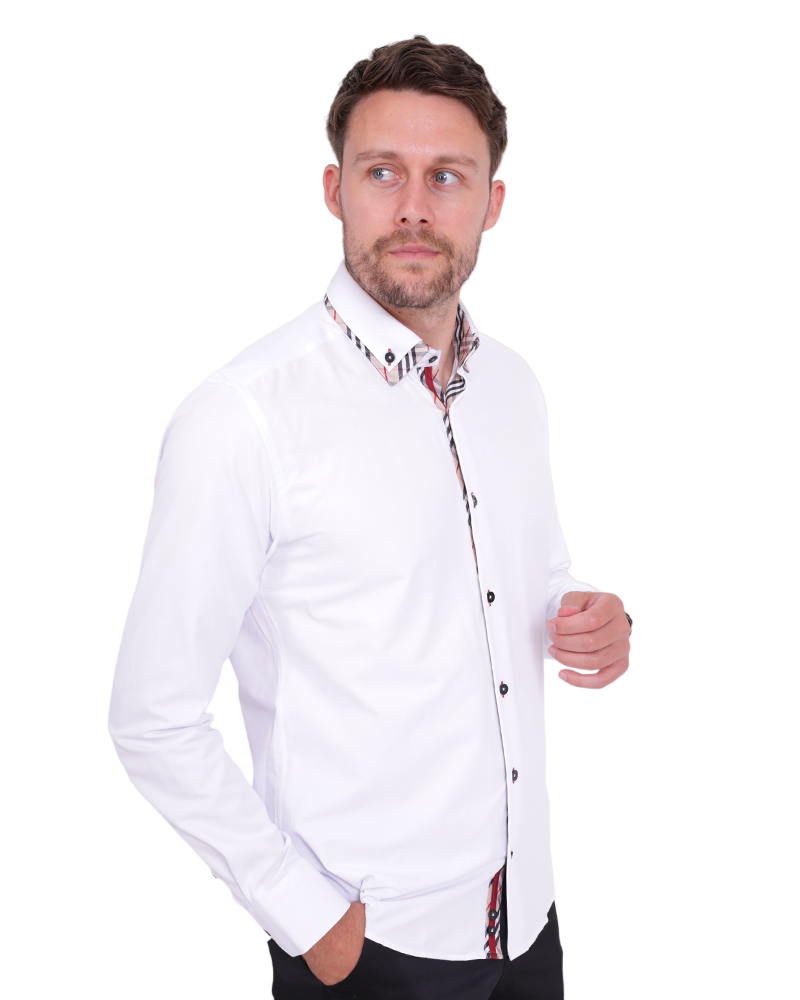 White Tartan Double Collar Men's Shirt