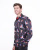Black Shirt Flying Parrot Print