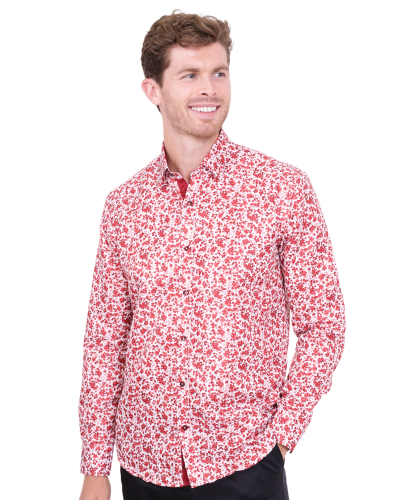 Red Floral Design Print Men's Shirt