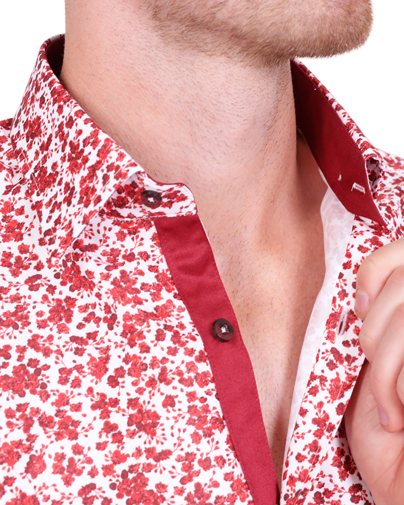 Red Floral Design Print Men's Shirt