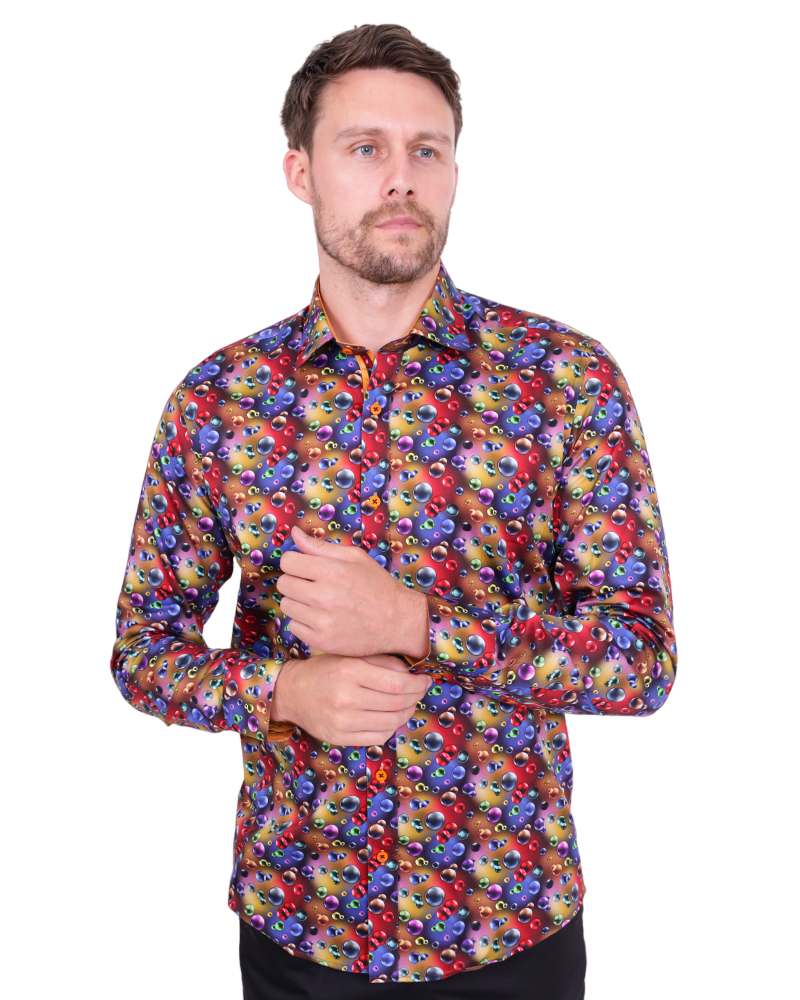 Colourful Bubbles Print Men's Shirt with Matching Handkerchief