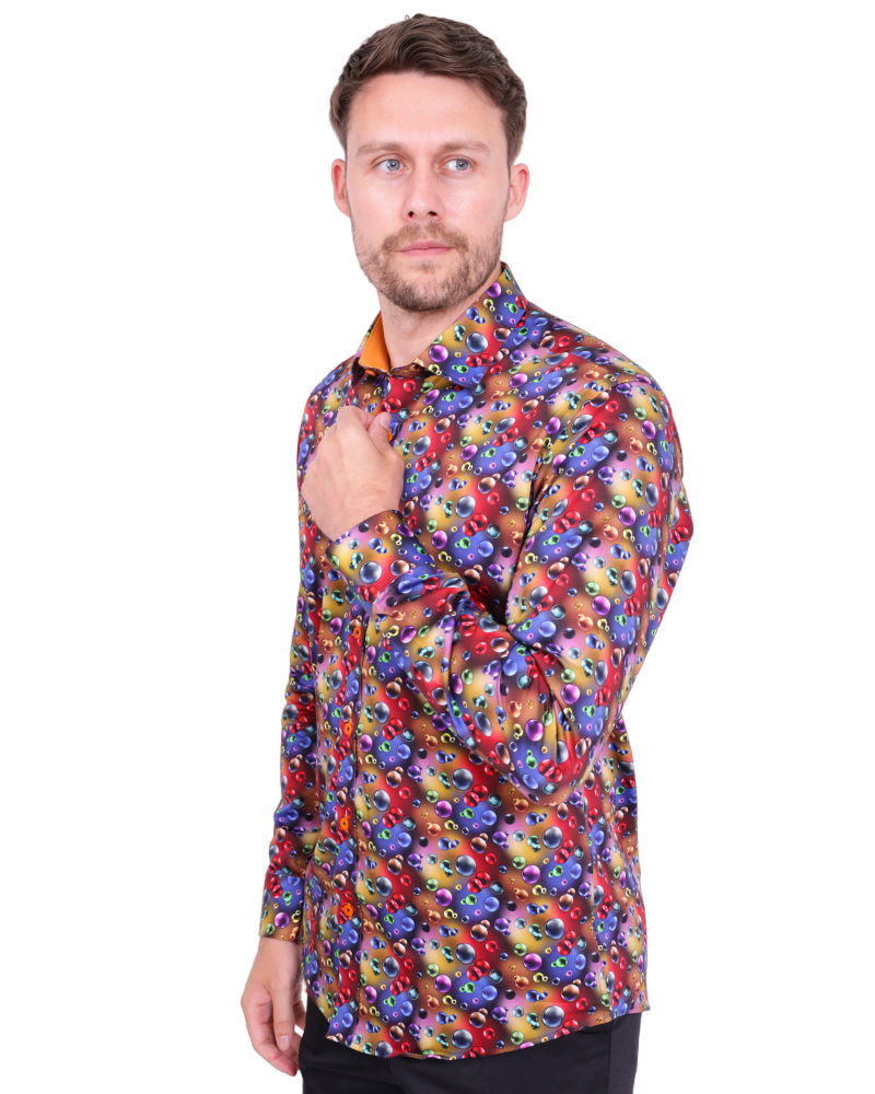 Colourful Bubbles Print Men's Shirt with Matching Handkerchief