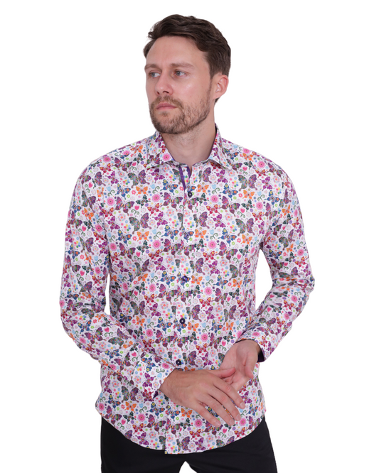 Hippy Butterfly Print Shirt with Matching Handkerchief