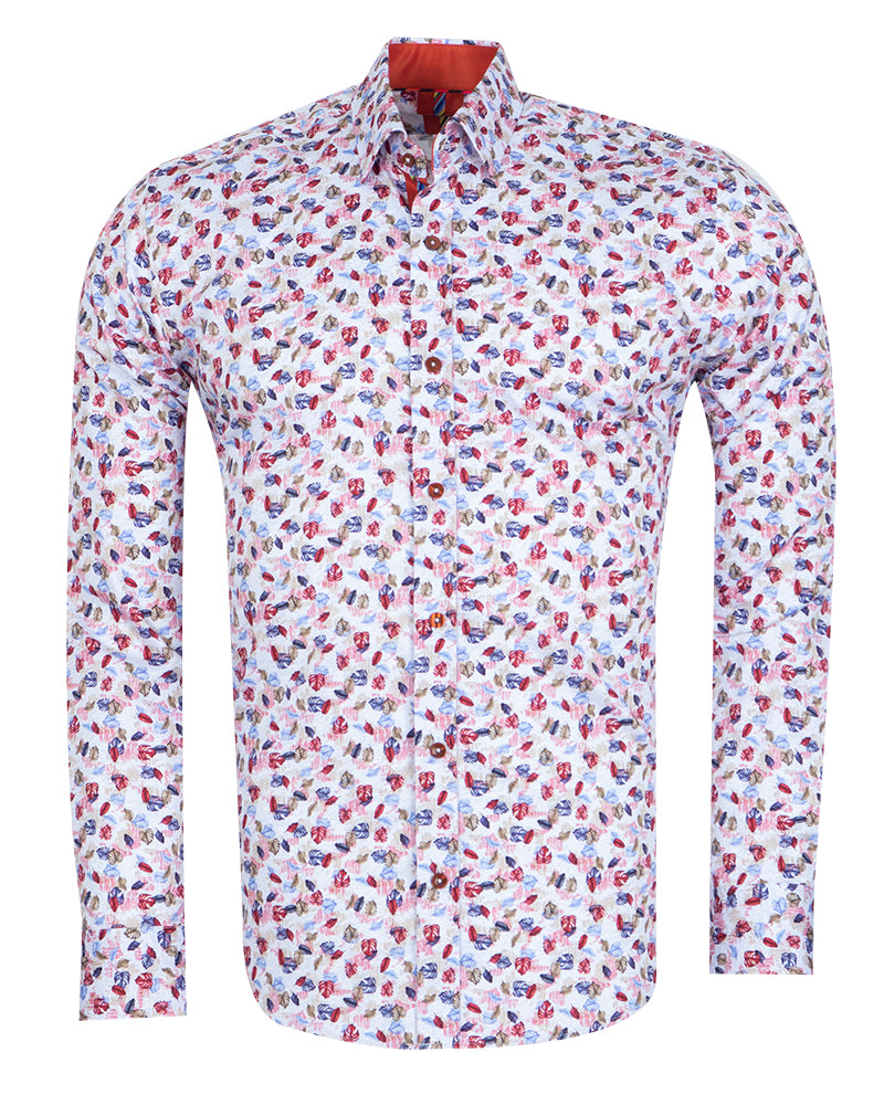 Colourful Leaf Print Shirt with Matching Handkerchief