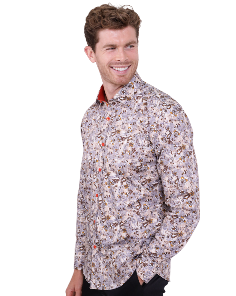 Brown Paisley Print Shirt with Matching Handkerchief