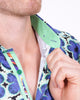 Dark Blue Large Flower Print Shirt with Matching Handkerchief