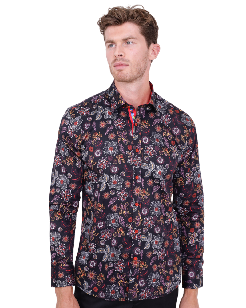Neon Flower Print Shirt with Matching Handkerchief