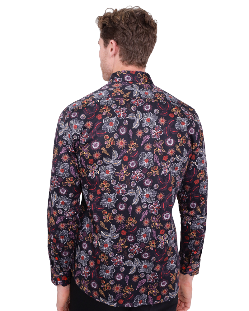 Neon Flower Print Shirt with Matching Handkerchief