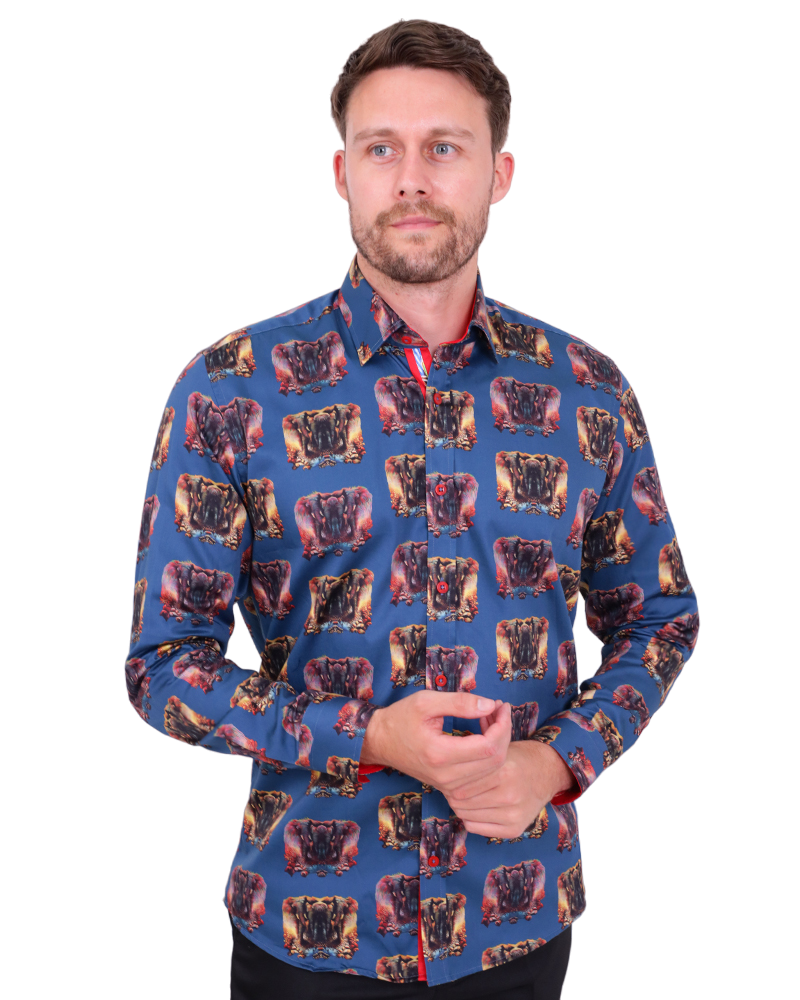 Blue Mammoth Print Shirt with Matching Handkerchief