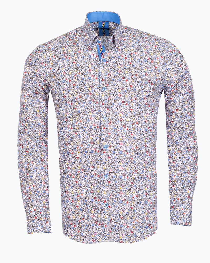 Cream Micro Flower Print Men's Shirt