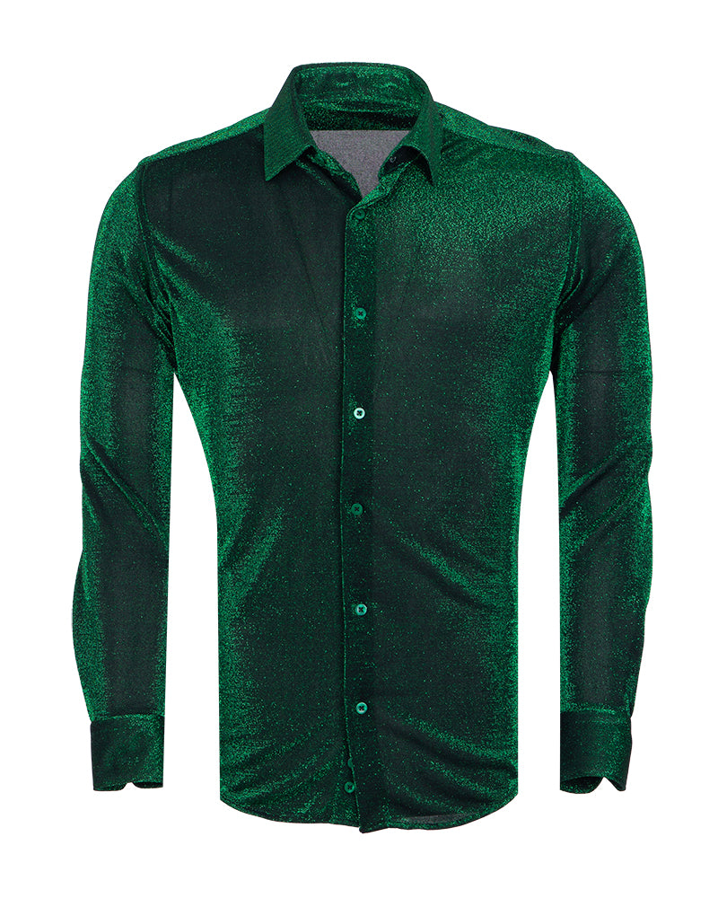 Green Plain Metallic Glitter Men's Shirt