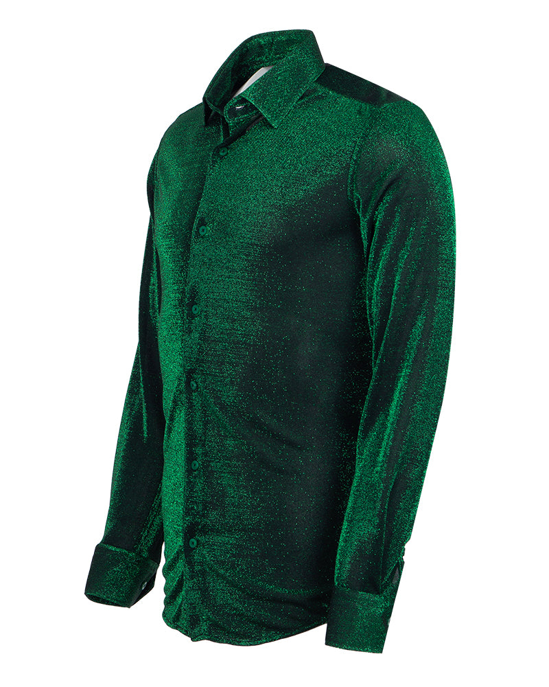Green Plain Metallic Glitter Men's Shirt