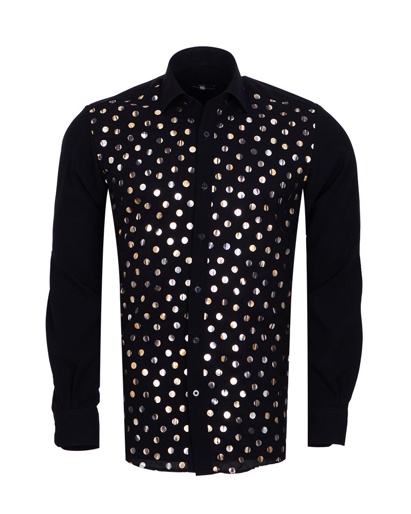 Black Shiny Polka Dot Print Men's Shirt
