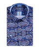 Dark Blue Paisley Print Satin Cotton Short Sleeve Shirt