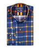 Dark Blue Flannel Print Men's Shirt with Matching Handkerchief