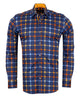 Dark Blue Flannel Print Men's Shirt with Matching Handkerchief