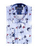 Blue Stripe Floral Print Men's Shirt with Matching Handkerchief