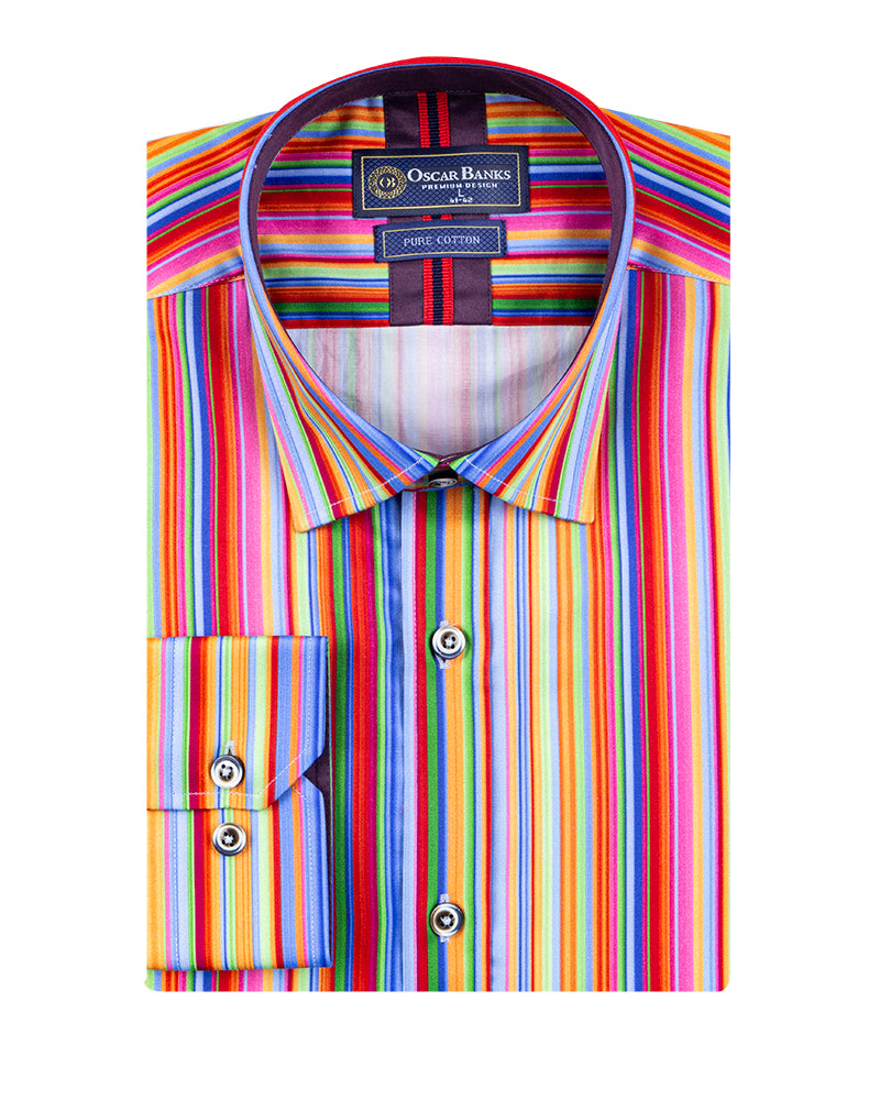 Retro Striped Men's Shirt with Matching Handkerchief