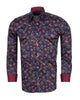 Dark Blue Leaf Print Men's Shirt with Matching Handkerchief