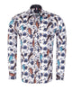 Beige Owl Print Men's Shirt with Matching Handkerchief