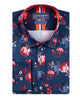 Dark Blue Stripe Rose Print Shirt with Matching Handkerchief