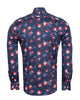 Dark Blue Stripe Rose Print Shirt with Matching Handkerchief