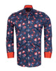 Dark Blue Stripe Rose Print Shirt with Matching Handkerchief