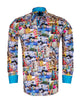Colourful Coastal Print Men's Shirt with Matching Handkerchief