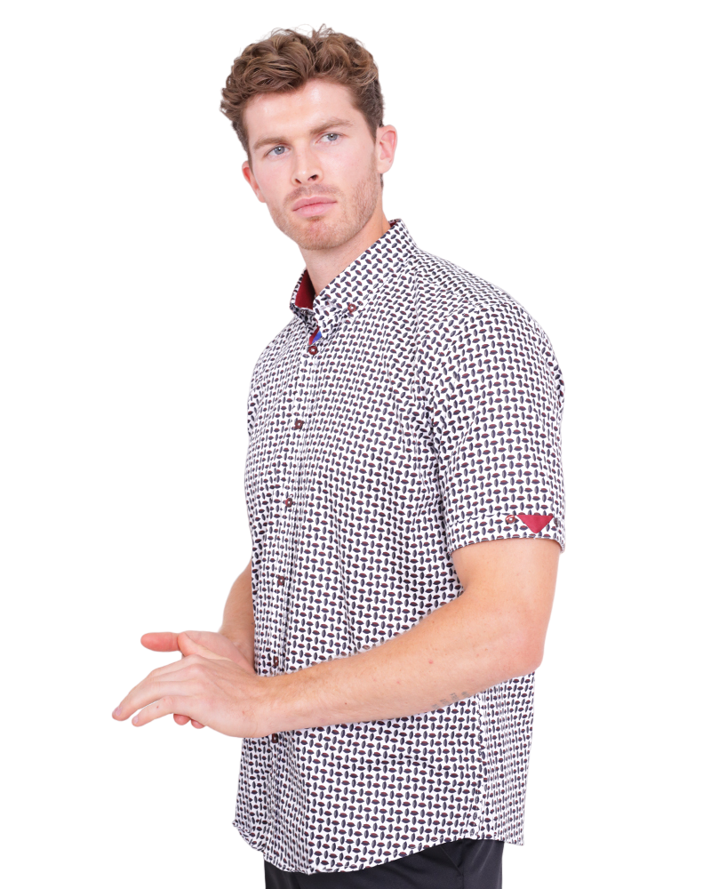 White Seed Print Short Sleeve Shirt