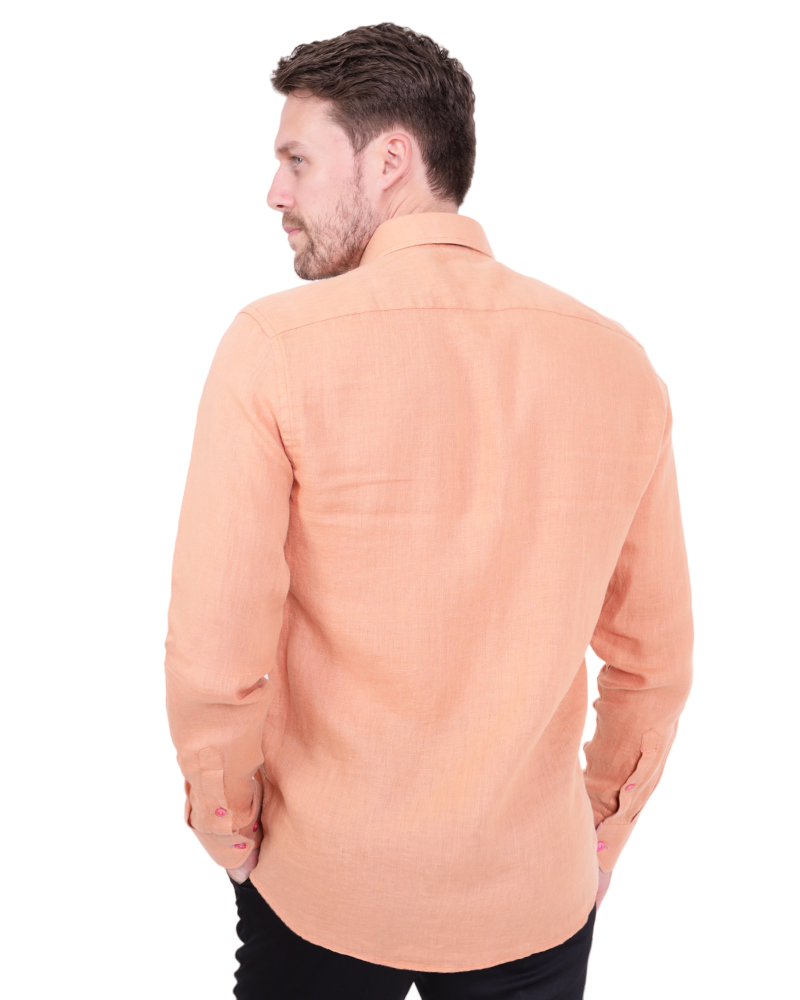 Orange Plain Linen Short Sleeve Shirt