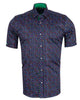 Dark Blue Colourful Polka Print Short Sleeve Shirt