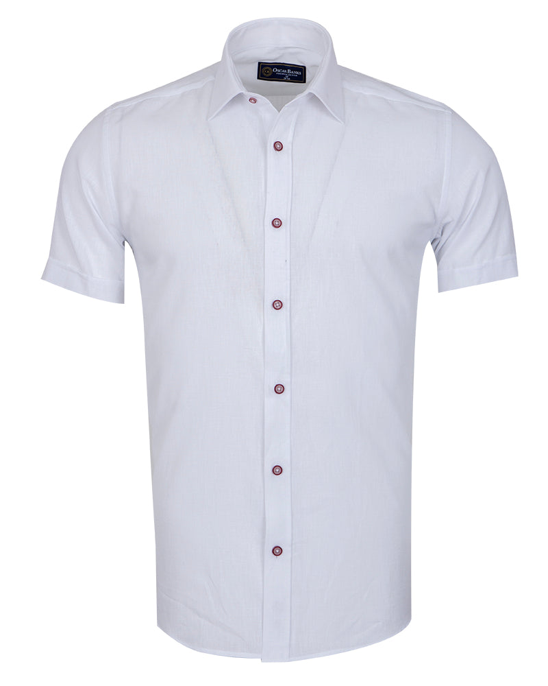 White Classic Linen Short Sleeve Shirt