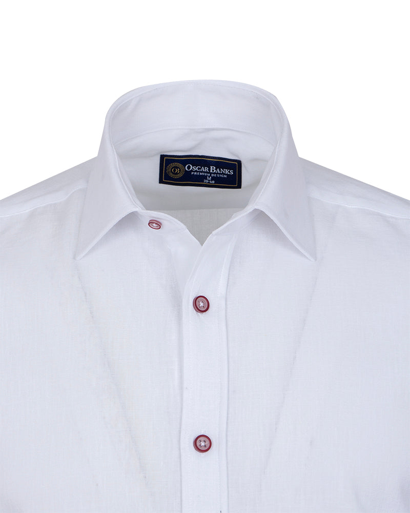 White Classic Linen Short Sleeve Shirt