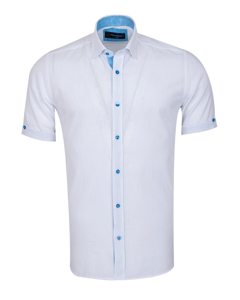 White Linen Plain Short Sleeve Shirt