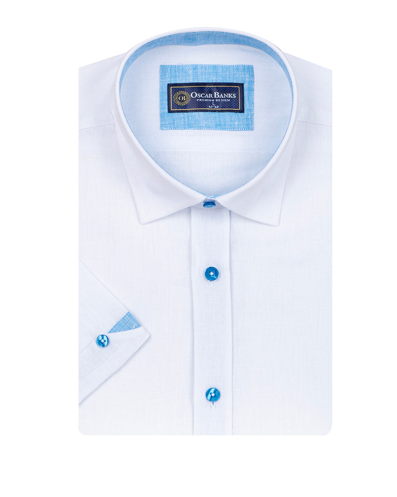 White Linen Plain Short Sleeve Shirt