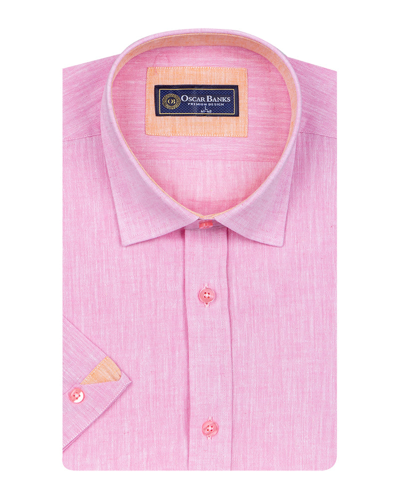 Pink Linen Plain Short Sleeve Shirt