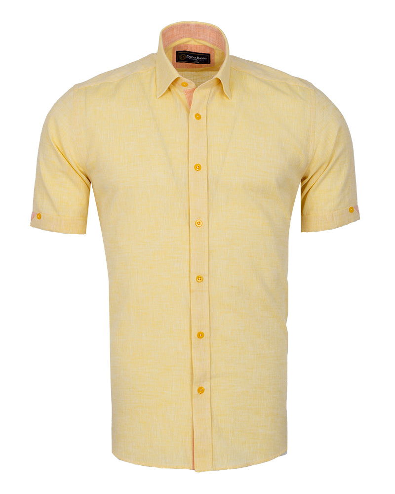 Yellow Linen Plain Short Sleeve Shirt