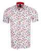 White Colourful Guitar Print Short Sleeve Shirt