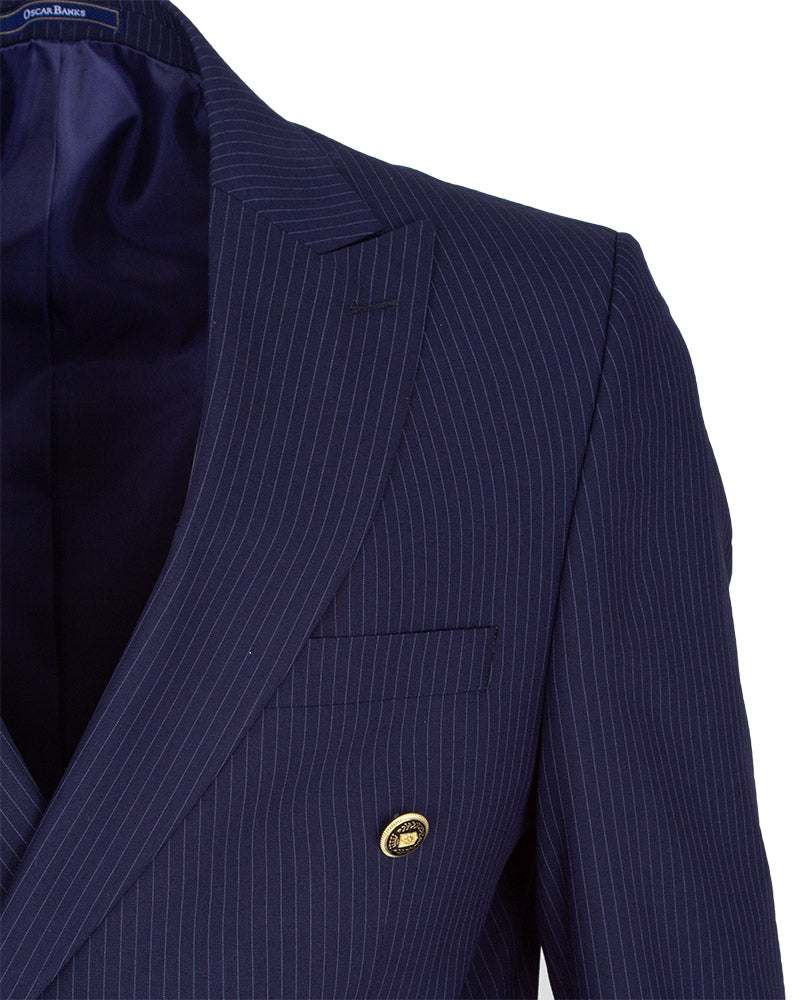 Dark Blue Two Piece Stripe Double Breasted Men's Suit
