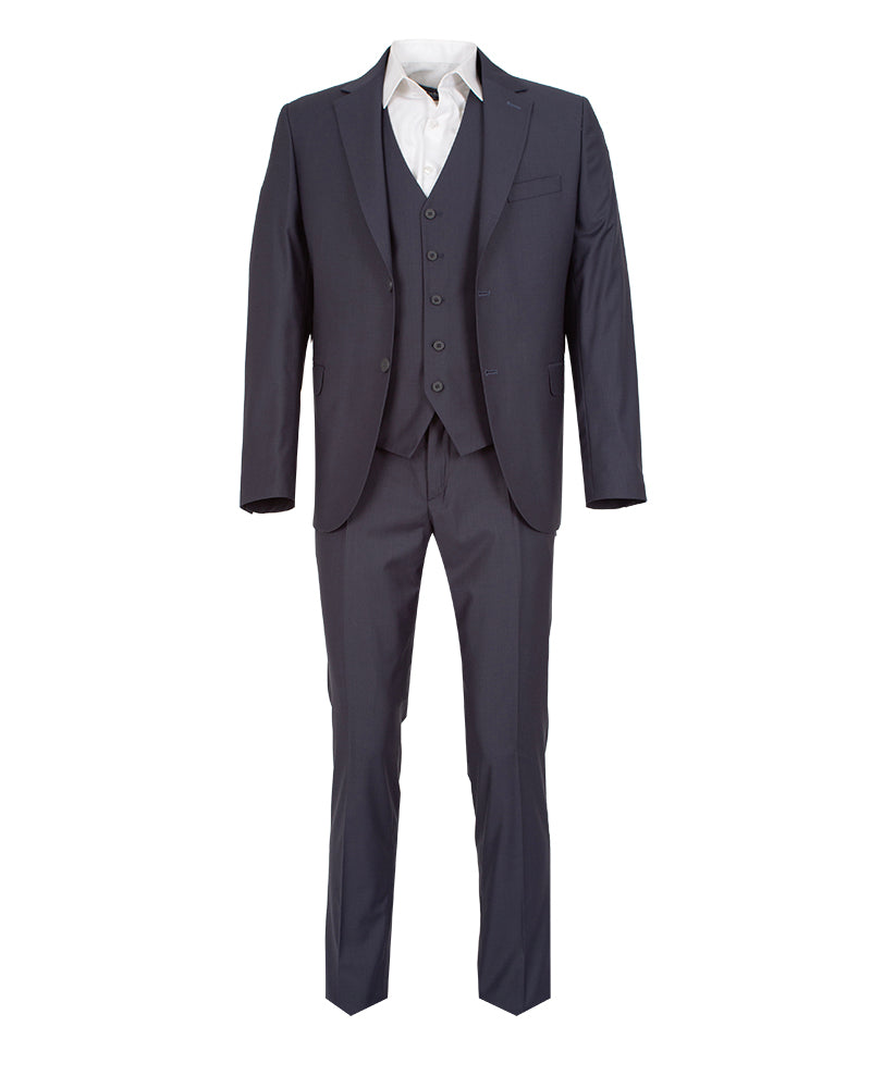 Gray suit with vest and white shirt on a white background