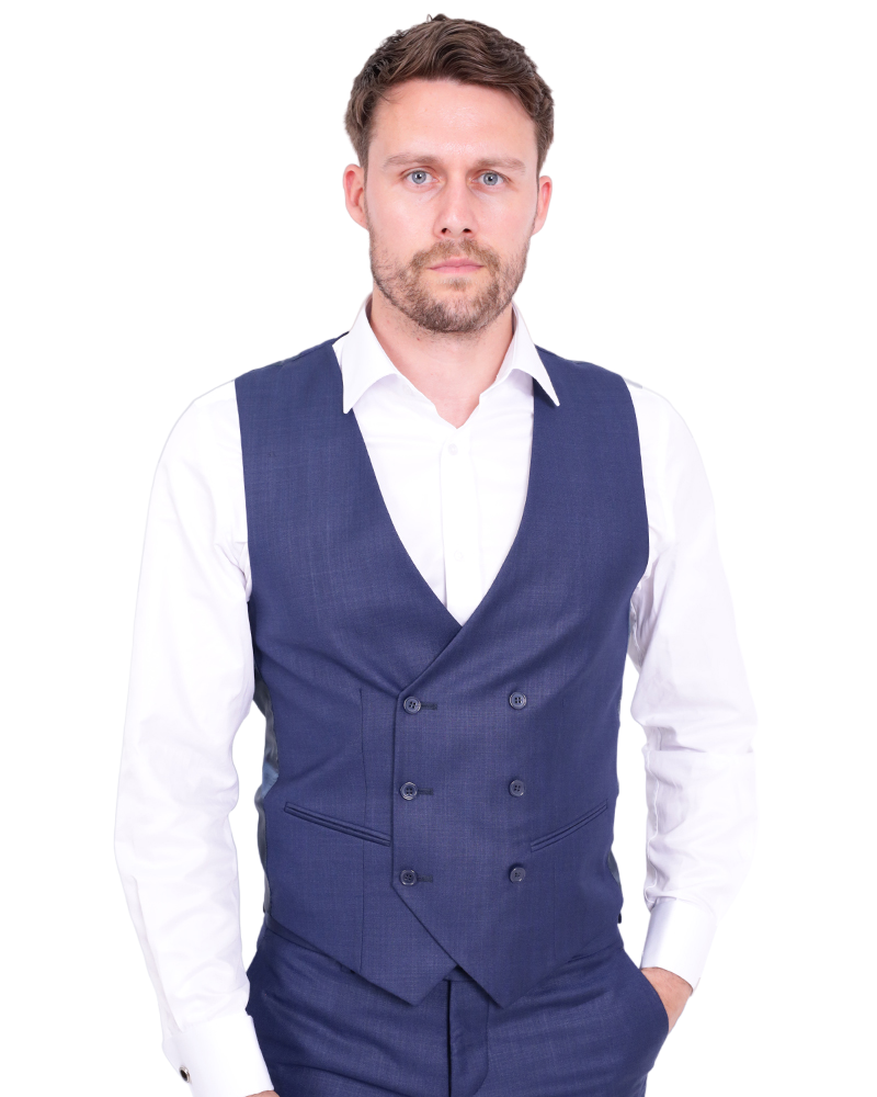 Navy Three Piece Men's Suit with Double Breasted Waistcoat