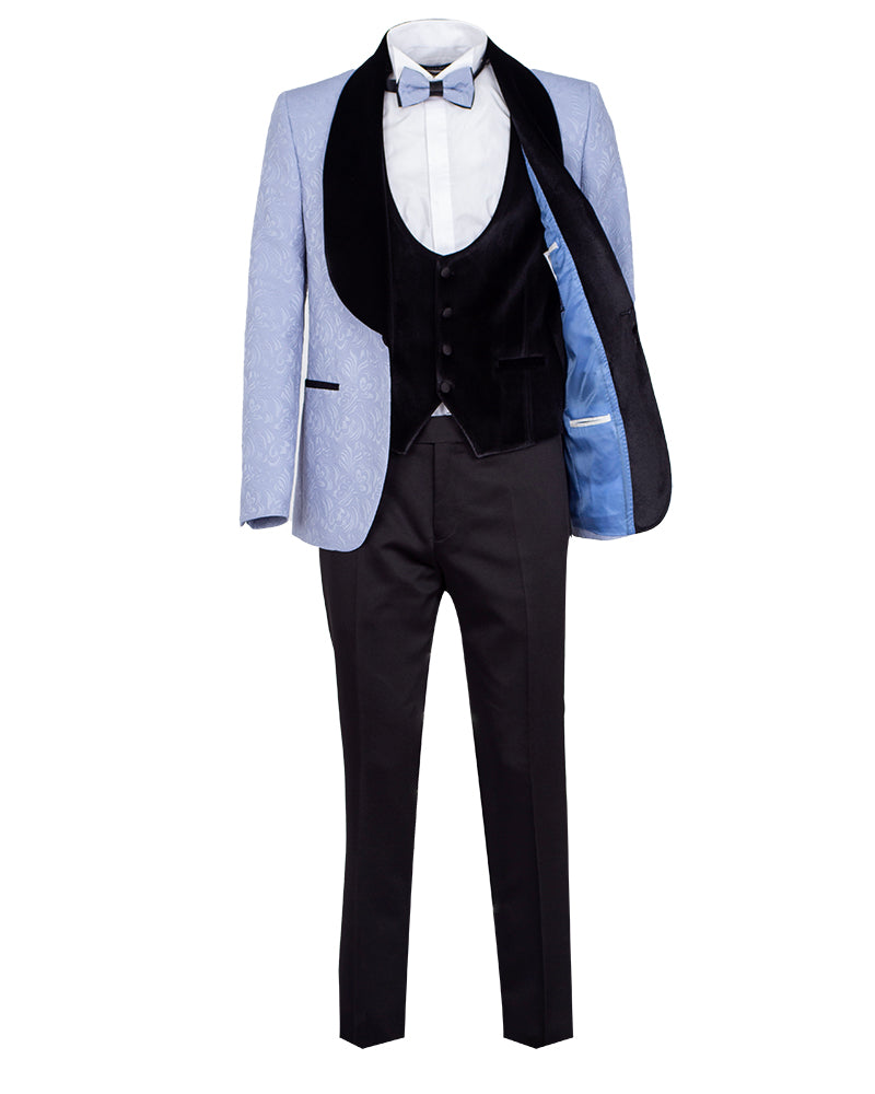 Four Piece Blue & Black Tuxedo Wedding Suit