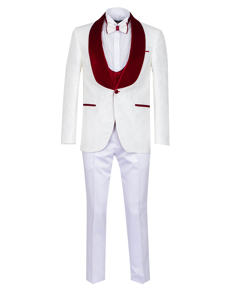 Four Piece White & Red Tuxedo Wedding Suit