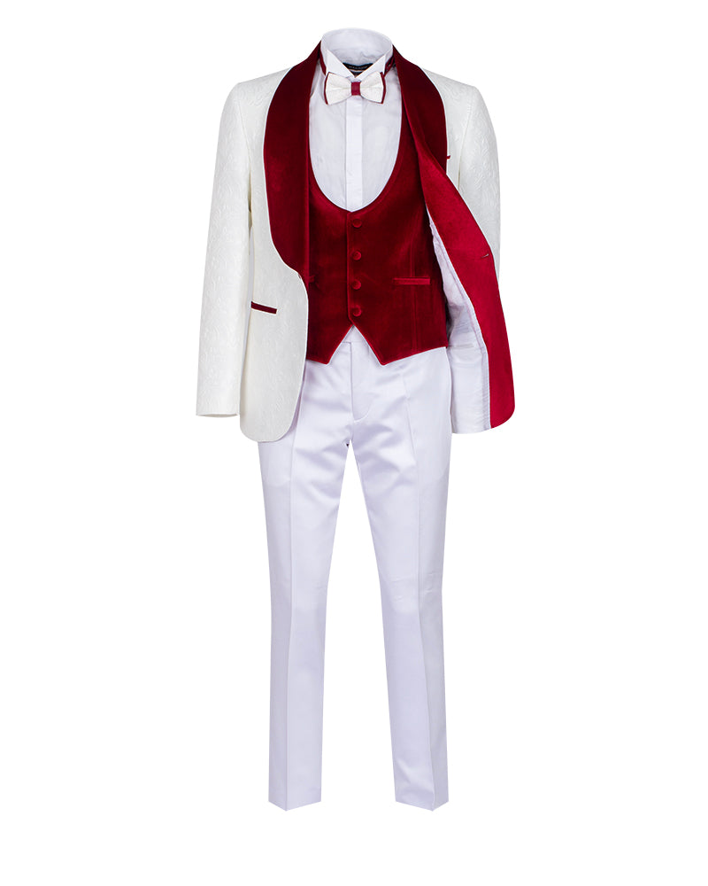 Four Piece White & Red Tuxedo Wedding Suit