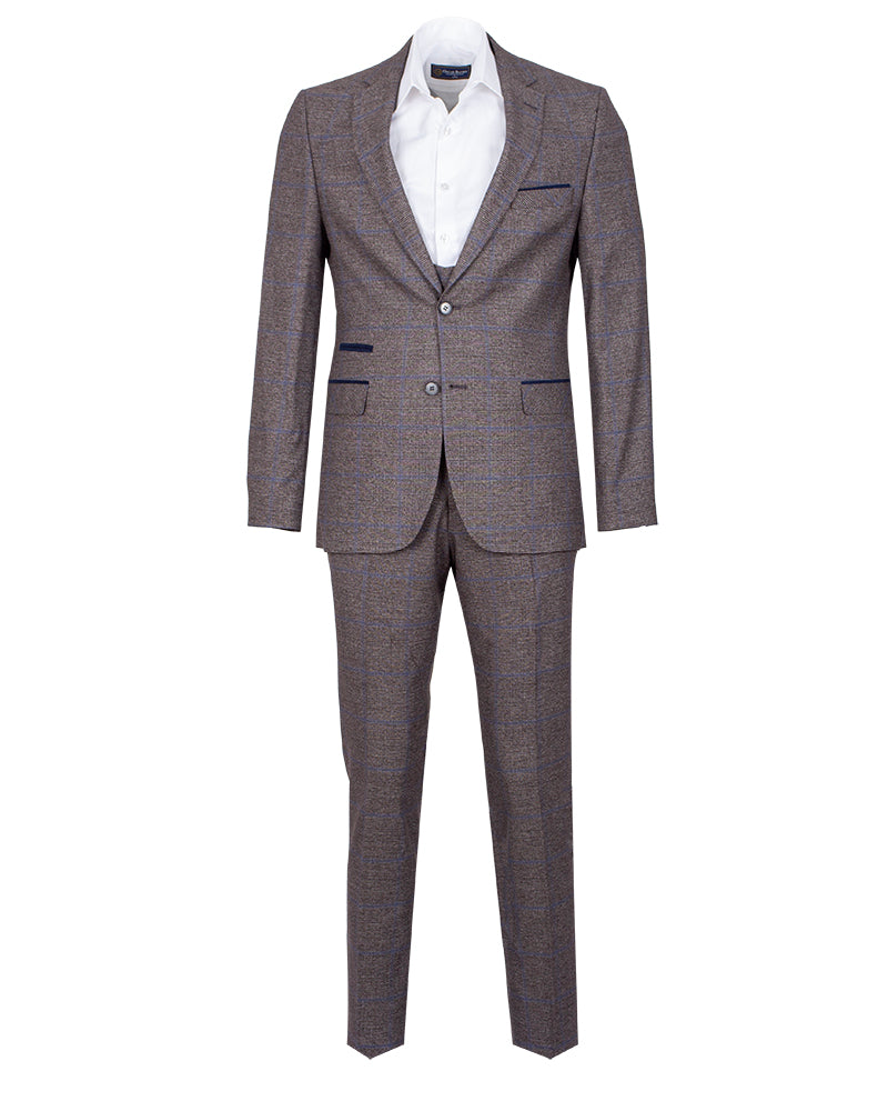 Classic Brown Three Piece Check Suit