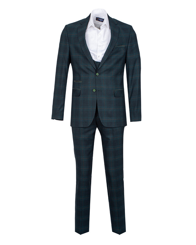 Classic Green Flora Three Piece Check Suit