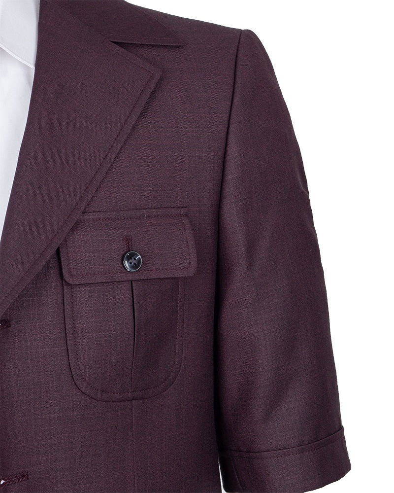 Burgundy Safari Classic Plain 2 Piece Short Sleeve Men's Suit