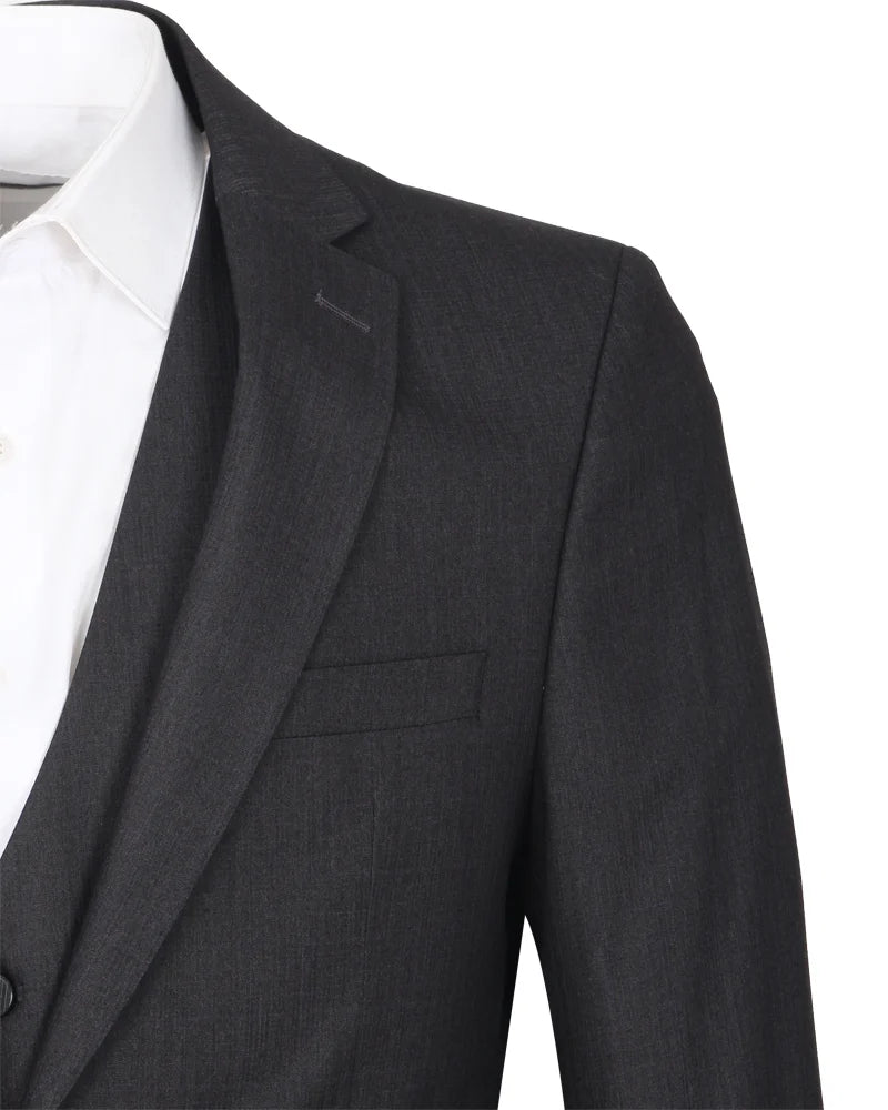 Grey Wool Classic Plain 3 Piece Men's Suit
