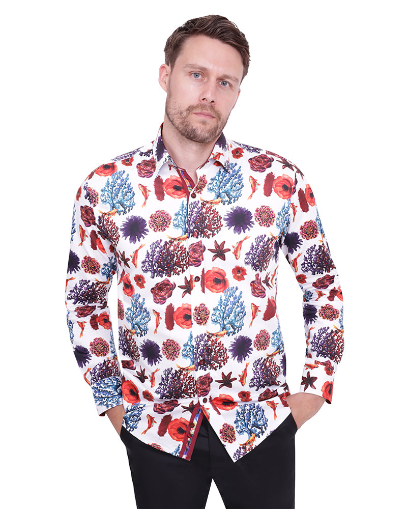 Seaside Print Men's Shirt with Matching Handkerchief-Makrom