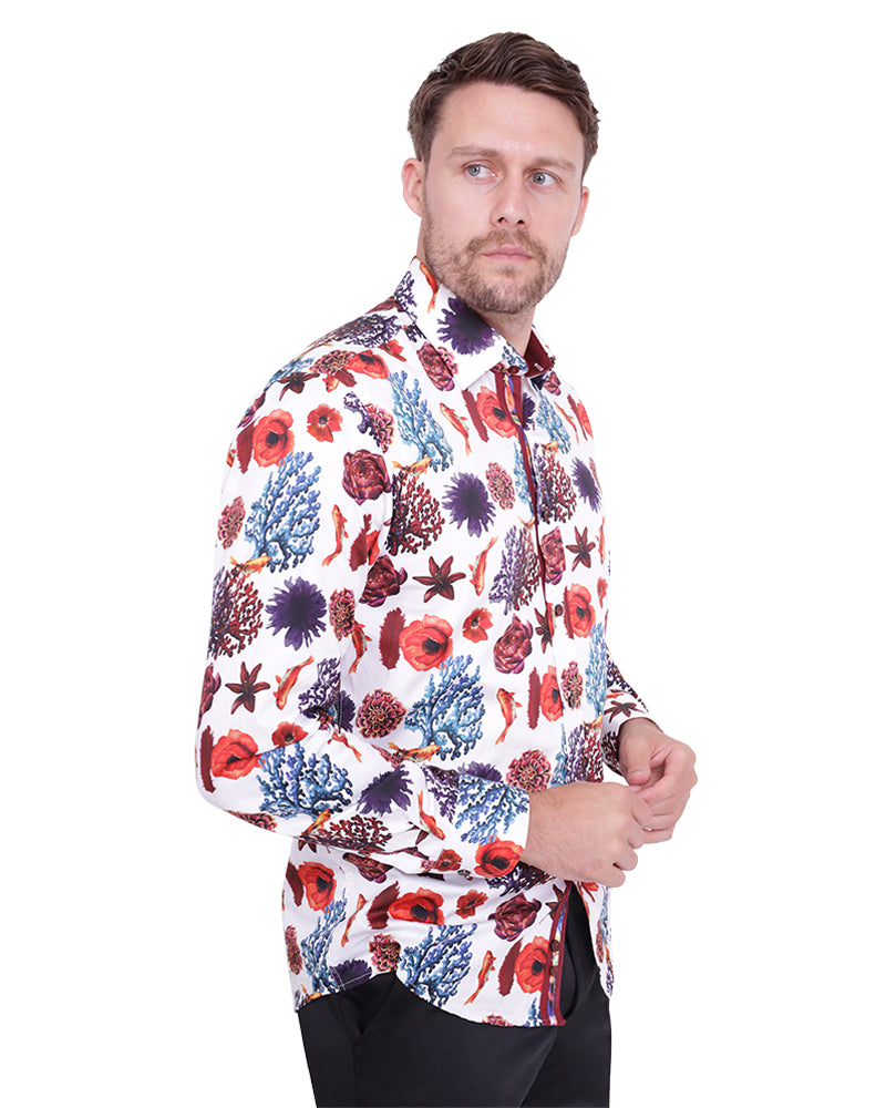 Seaside Print Men's Shirt with Matching Handkerchief-Makrom